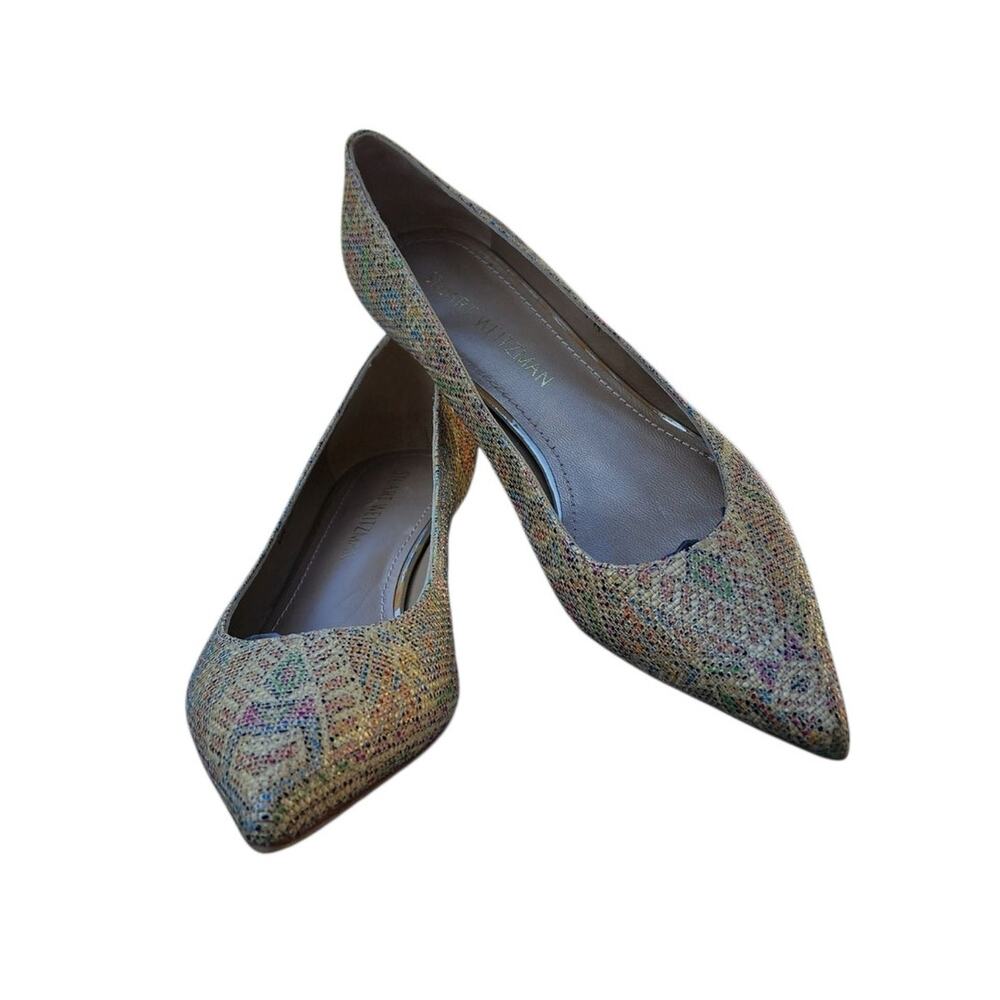 Stuart Weitzman Multicolor Geometric Woven Texture Kitten Heels 7.5 - Picture 10 of 10